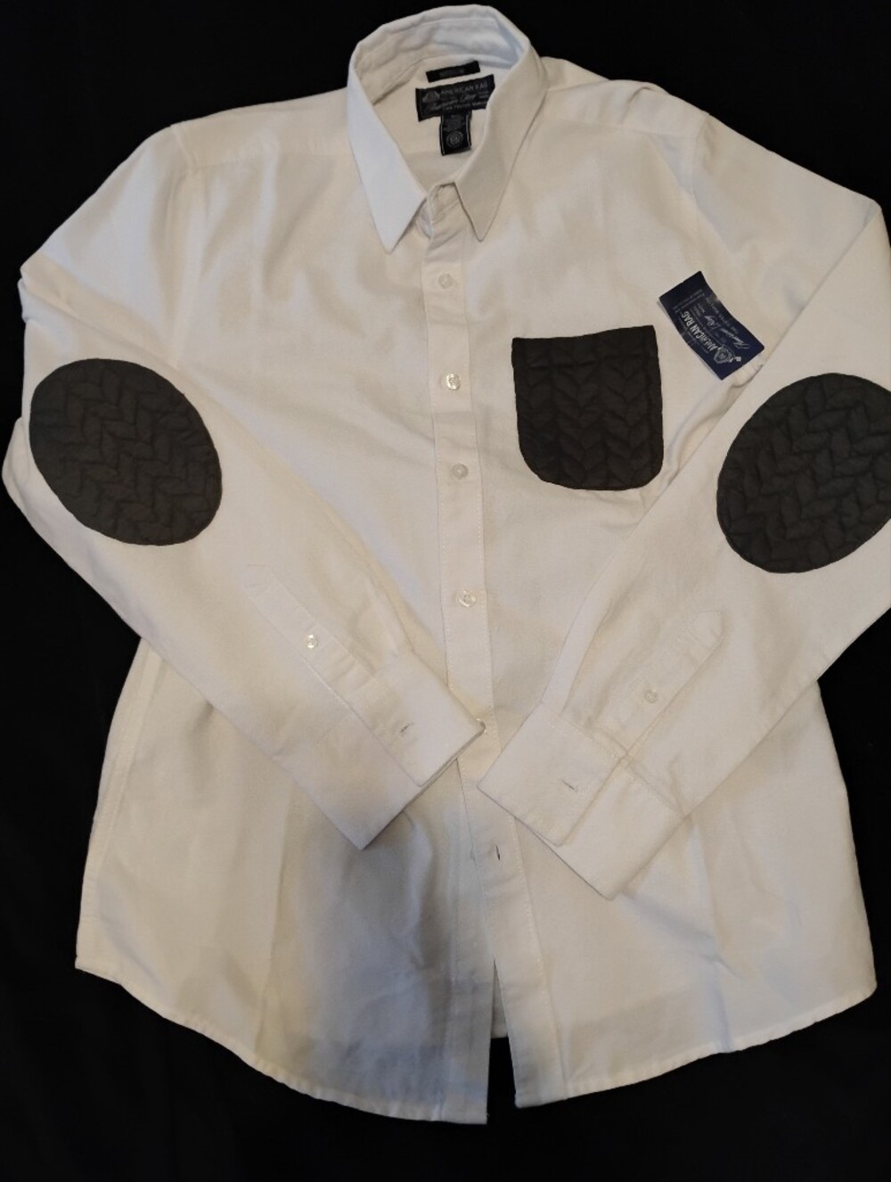 White Shirt with Grey Curdoroy Elbow Patches